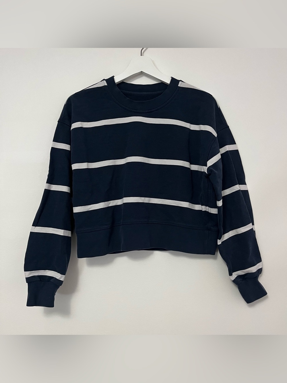 Lululemon Perfectly Oversized Cropped Crew *Stripe Boundless Stripe True Navy